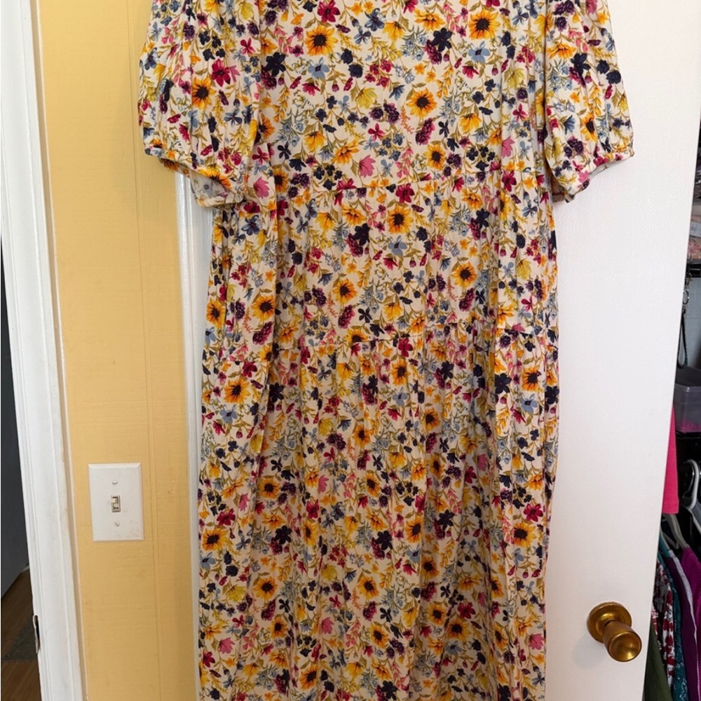 Old Navy Cream Maxi Dress with Yellow Sunflower & Pink Floral Print